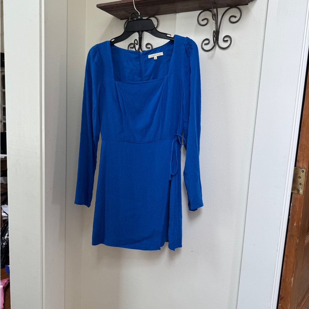 Copper Key Blue Ruched Long Sleeve Cocktail Dress